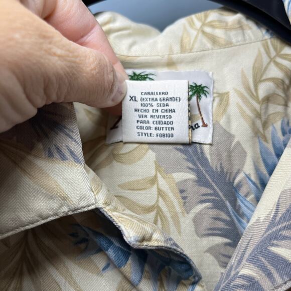 BANANA CABANA 100% Silk Hawaiian Men's Sz XL Tan Blue Floral Button Up Shirt - Picture 5 of 10